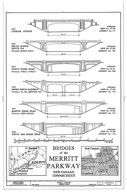 Greenwich Connecticut 1937-1938 Merritt Parkway Bridges Diagram New Canaan