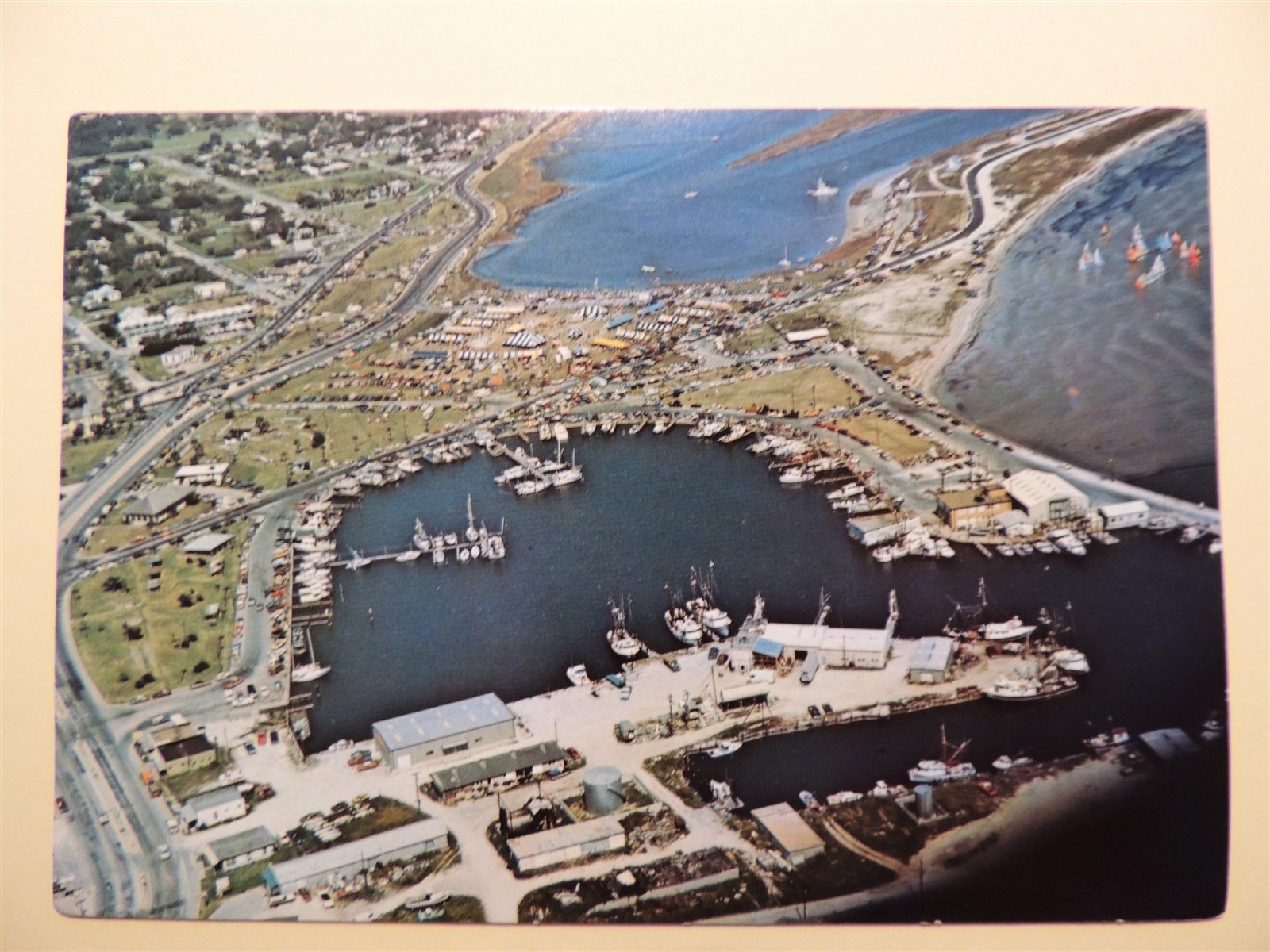 Rockport Texas vintage postcard aerial view of Rockport Harbor & Ski Basin