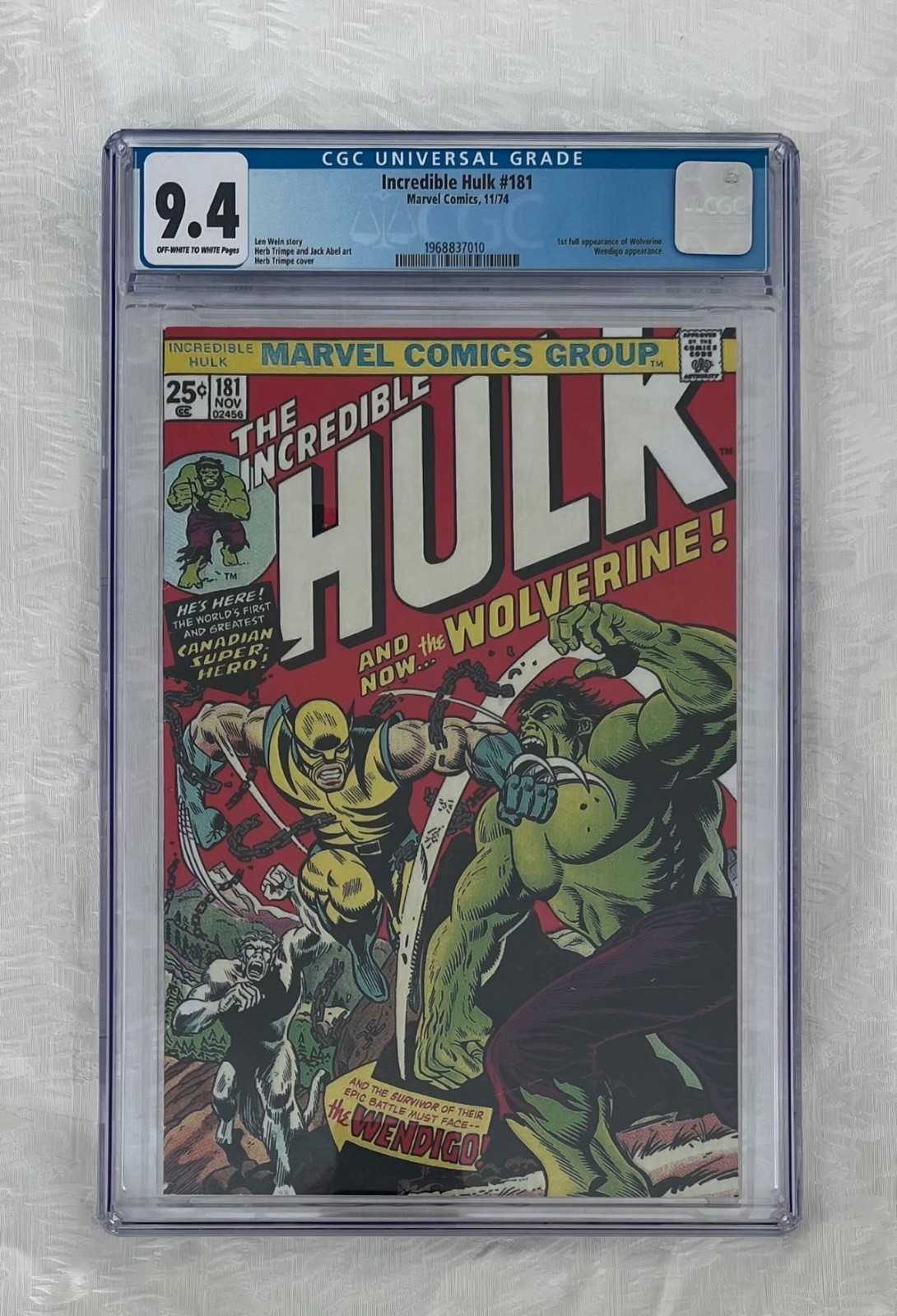 Marvel Comics Incredible Hulk #181 (1974) CGC 9.4 Wolverine Wendigo Len Wein