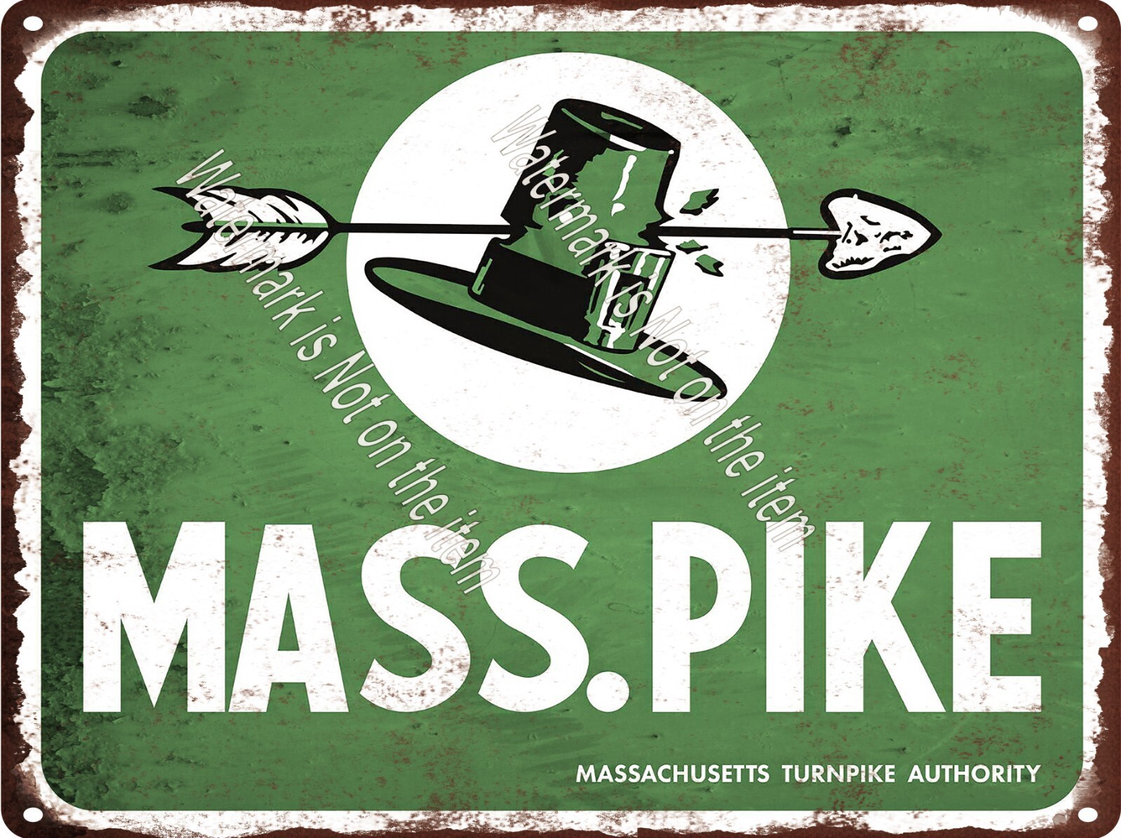 MASS PIKE PILGRIMS HAT ARROW Road Turnpike Metal Sign 9x12