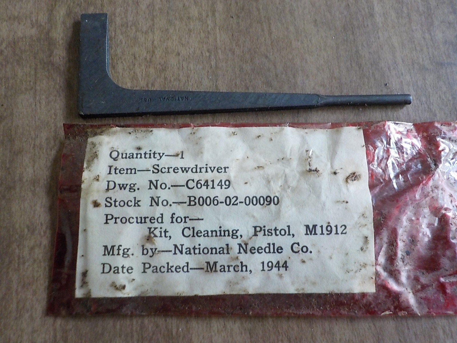 WWII Colt 1911 1911a1 Takedown Tool Screwdriver USGI New Old Stock No WRAP