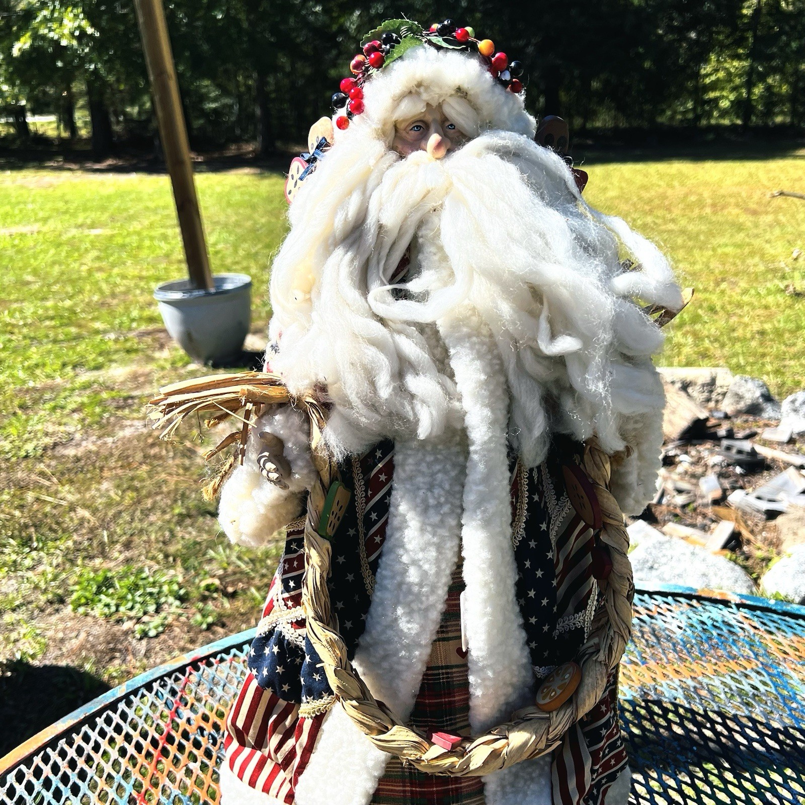 Vintage Americana Folk Art Santa Claus Patriotic Tree Topper