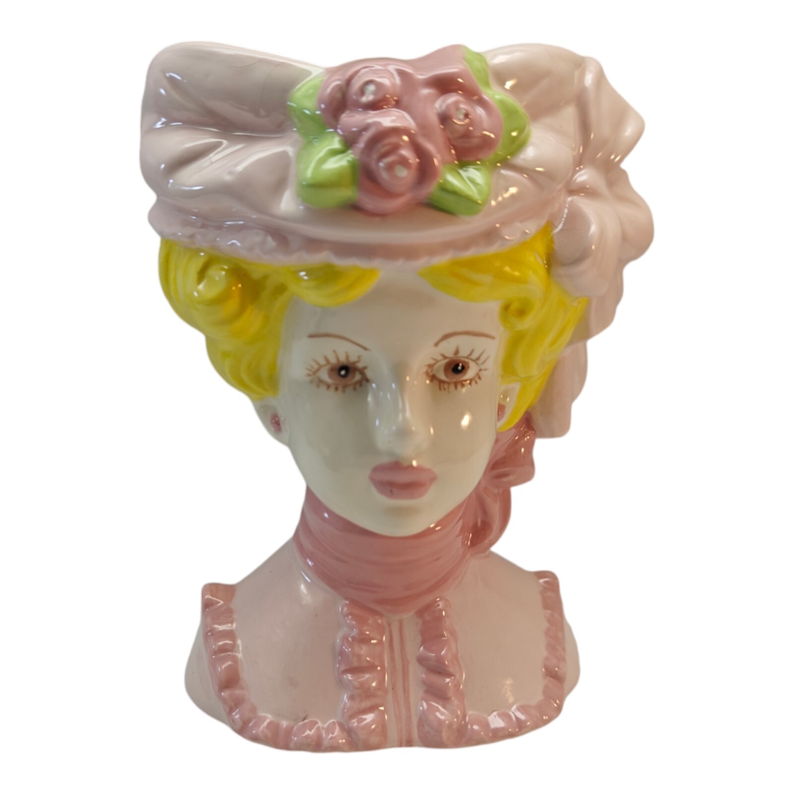 Vintage Inarco Japan Victorian Elegant Lady Planter Head Vase 1950’s  Pink READ