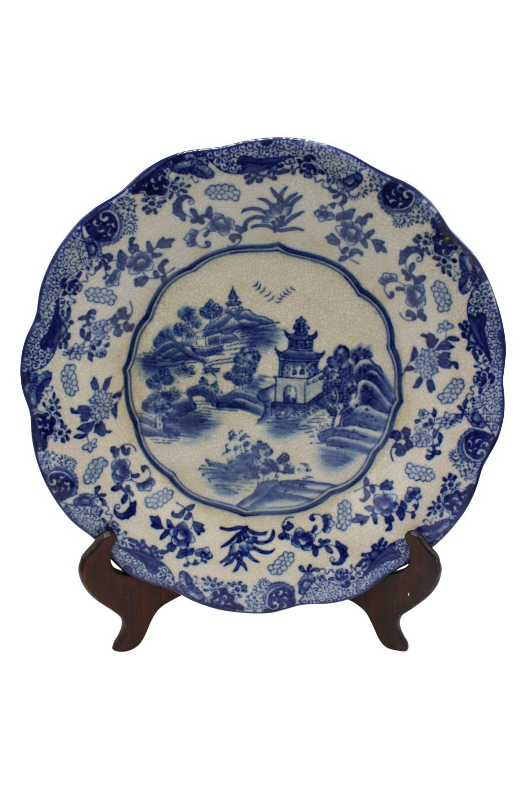 Beautiful Blue and White Blue Willow Pattern Round Porcelain Plate 12\