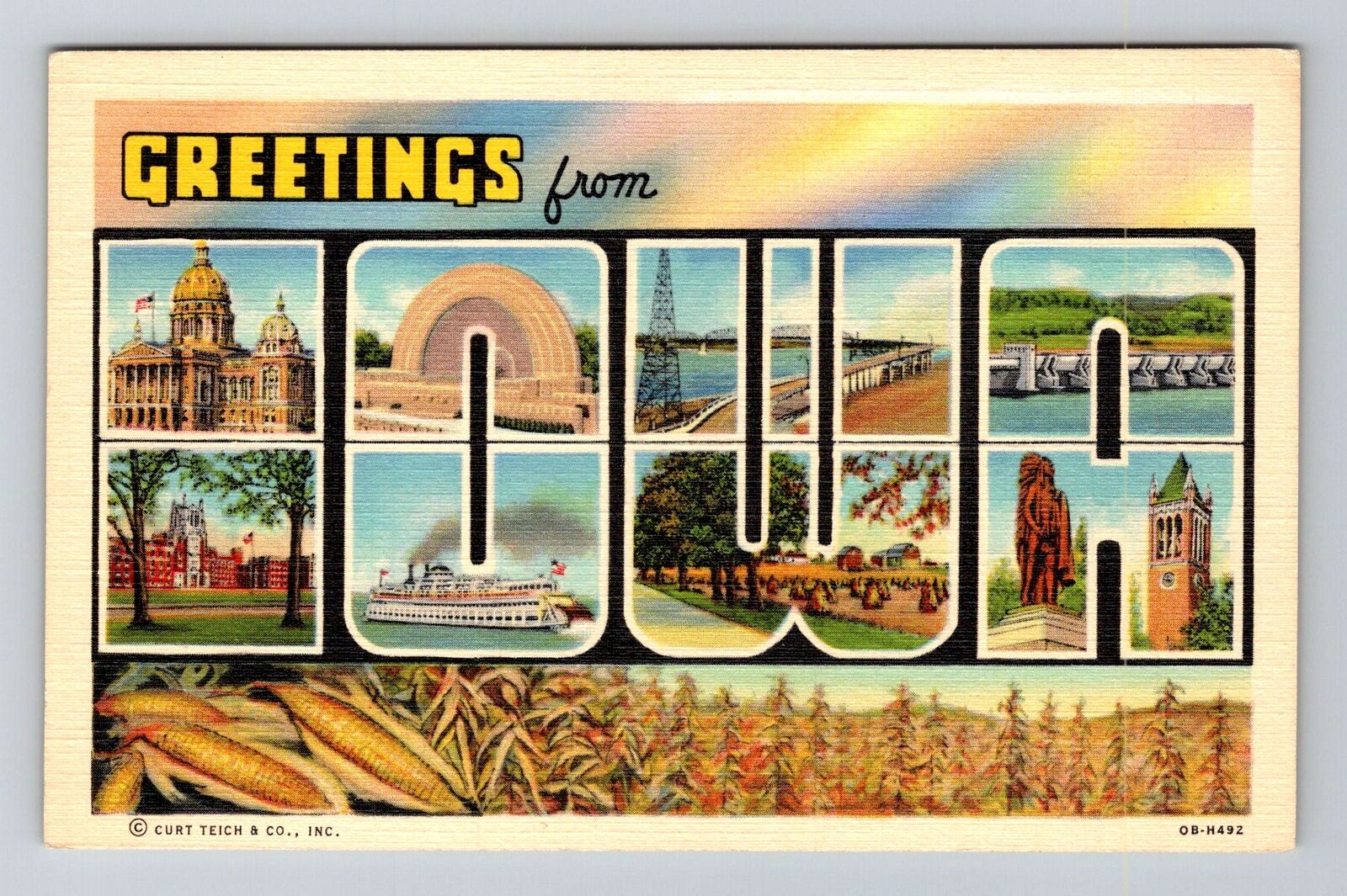 IA-Iowa, General LARGE LETTER Greetings, Corn Fields, Vintage Postcard