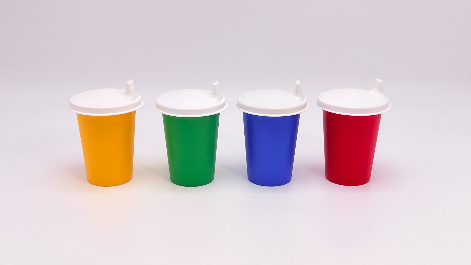 Set LOT of 4 Vintage NOS 6 Oz Tupperware Kids Bell Tumblers Sippy Cups #109 Lids