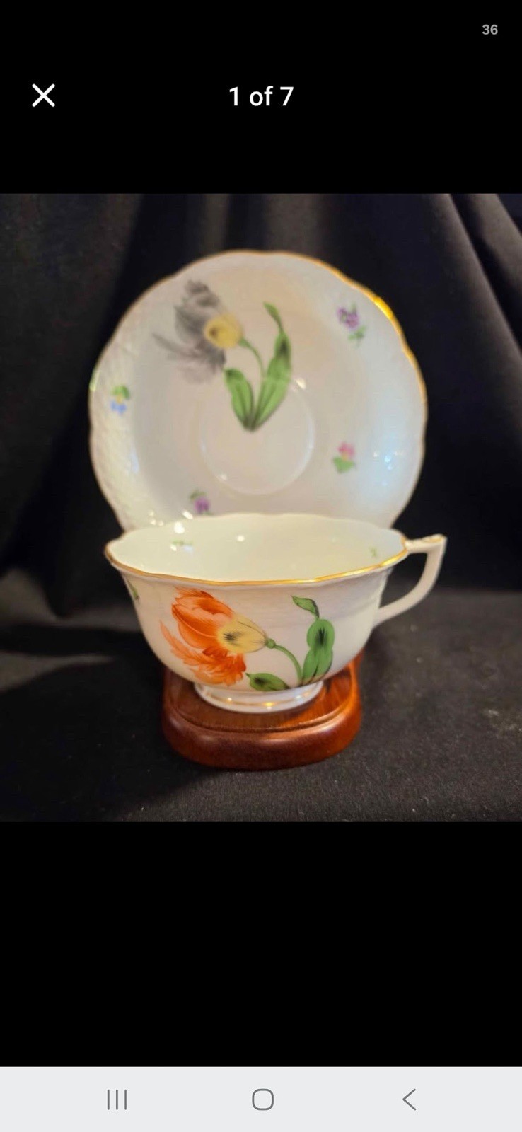 Herend Hungary Kitty KY-D RARE 4.5” D Oversized  Tea Combo Cup Saucer Tulip Gold