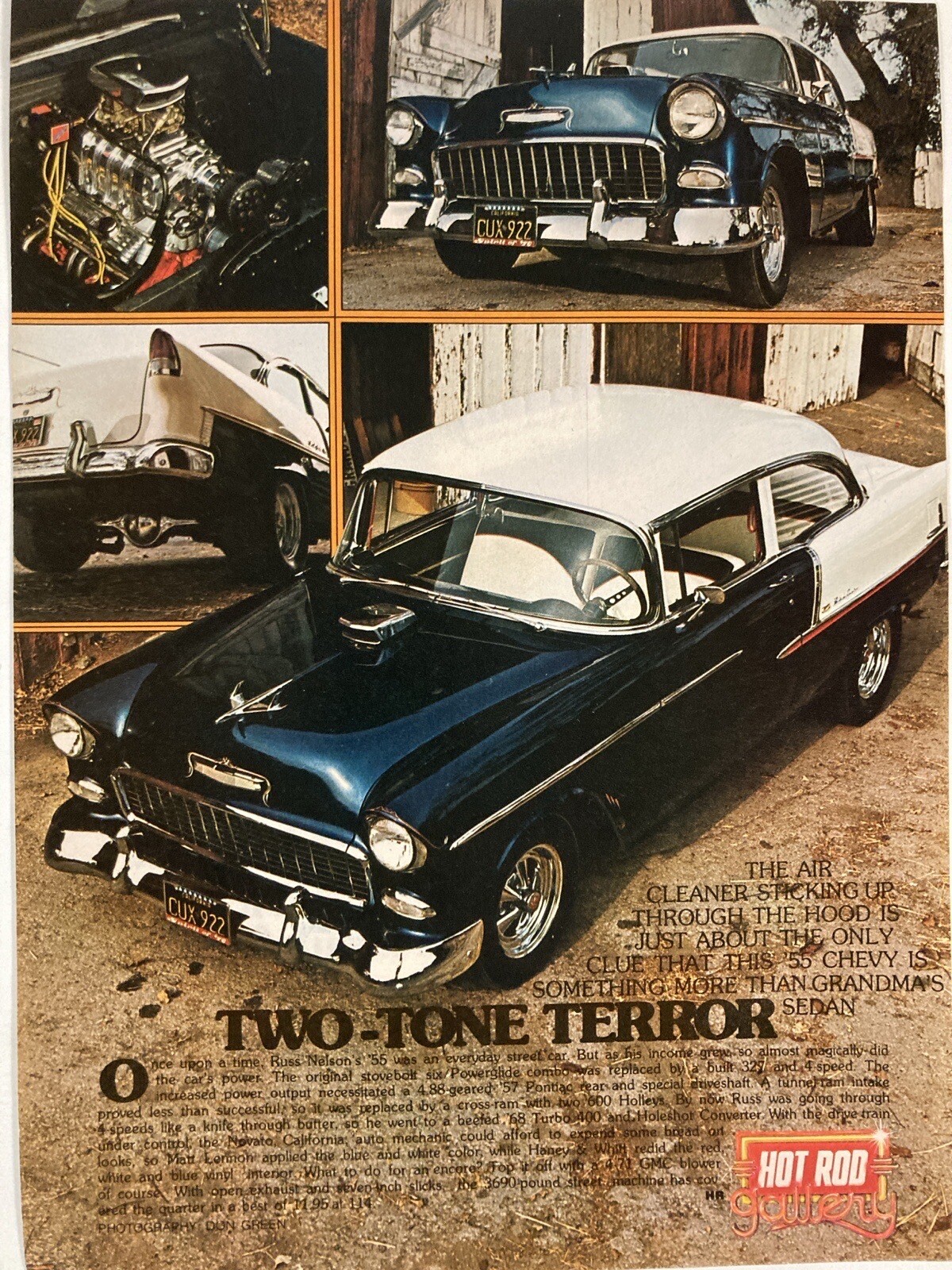 1978 Hot Rod Gallery Two Tone Terror  Print Ad Russ Nelson 1955 Chevy Bel Aire