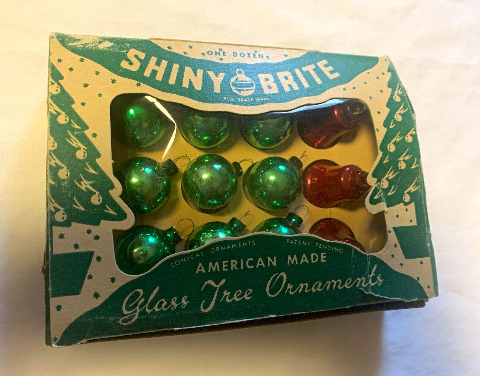 Vintage Shiny Brite 12 Mini Glass Christmas Ornaments-3 Bells 9 Balls-In Box-USA
