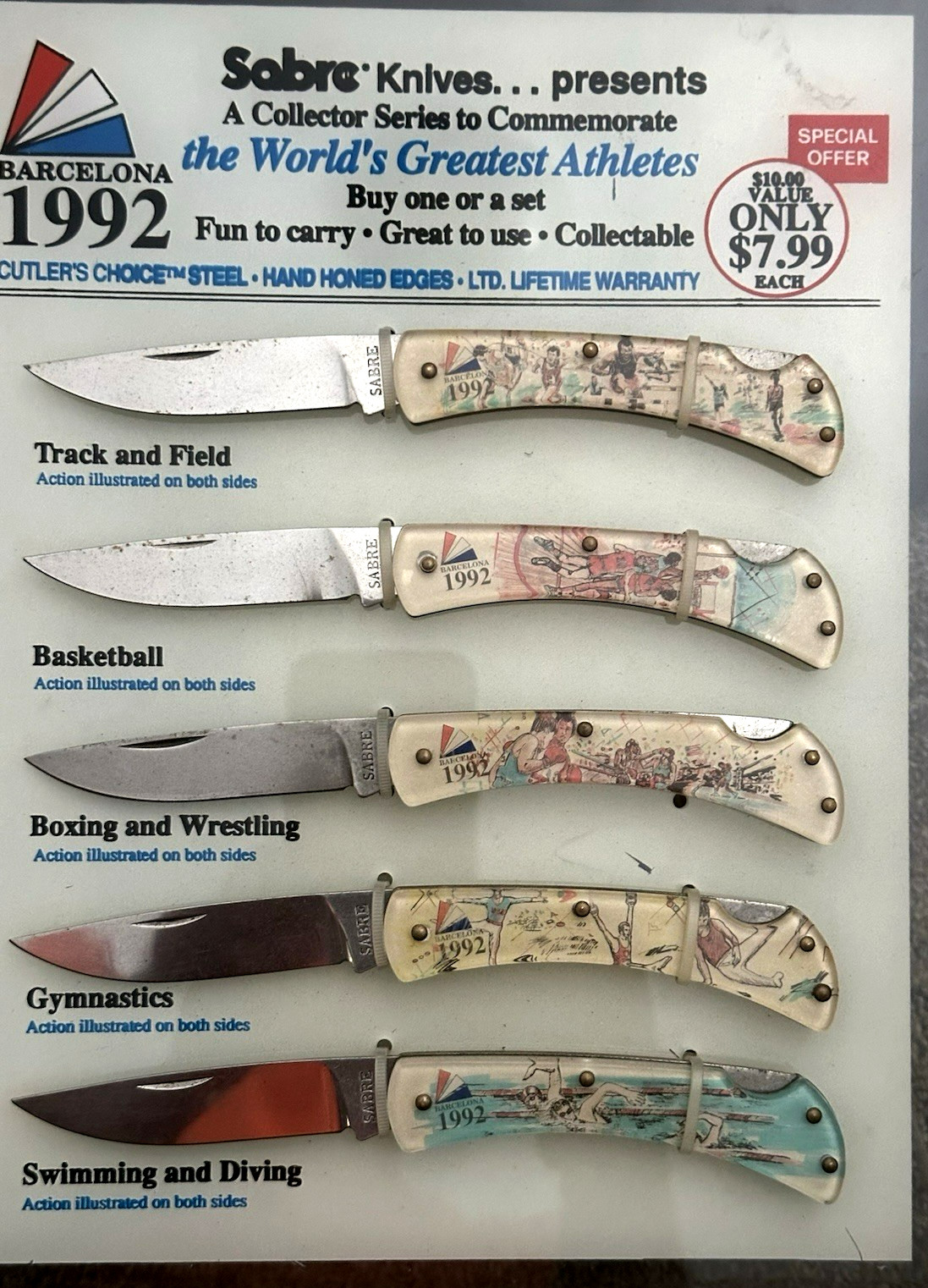 1992 Barcelona OLYMPICS Commemorative Knives (5) Store Display NEW OLD STOCK