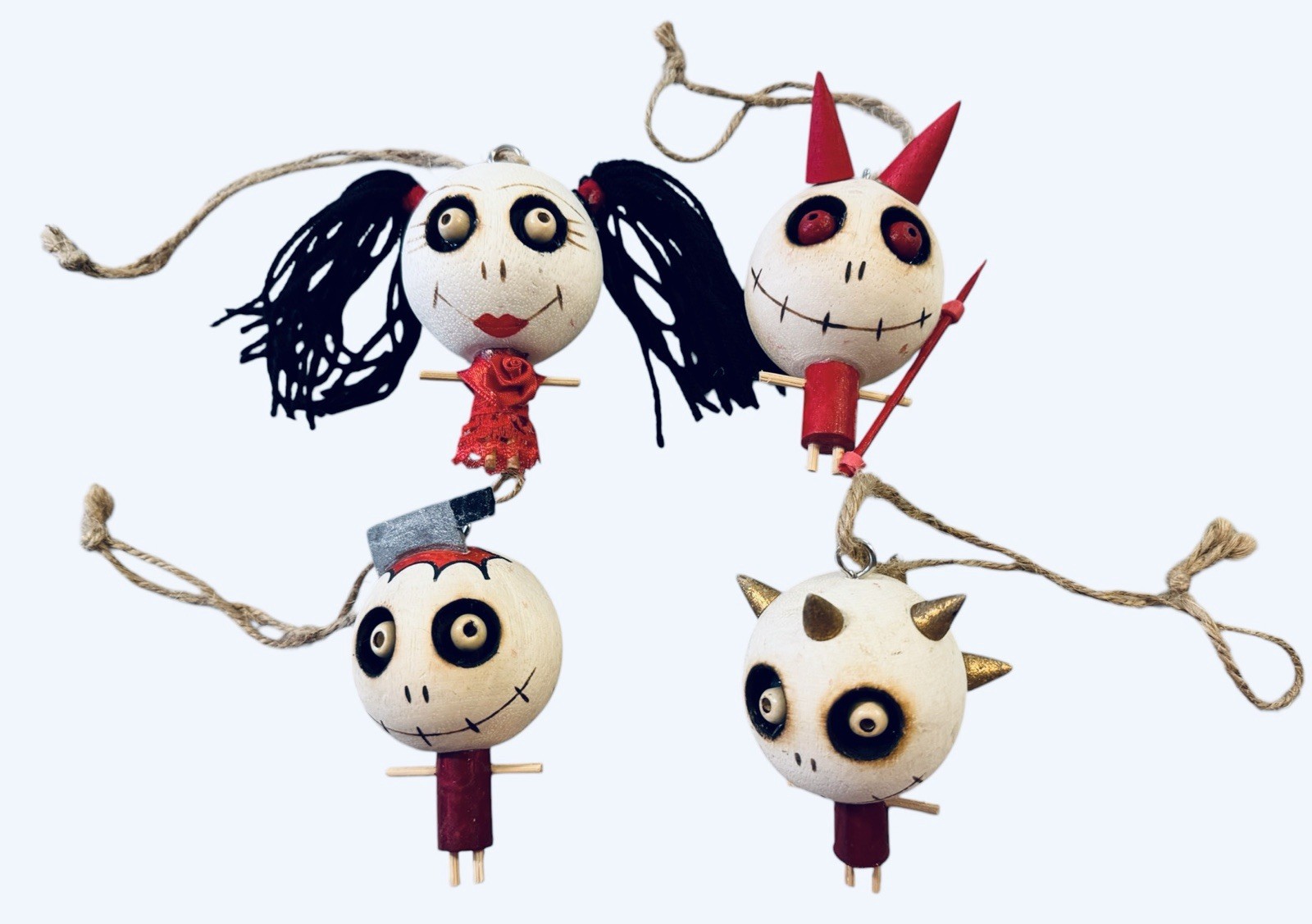 Pier 1 Imports Crazy Heads Rare THE DEVIL Lot Wooden Halloween Ornaments