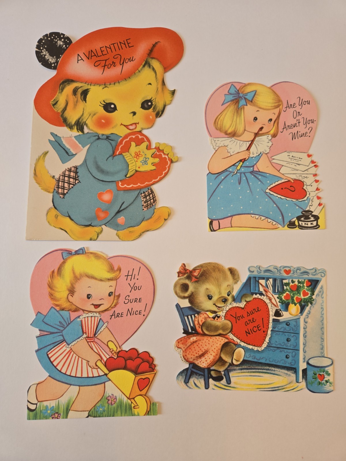 Lot of 4 Vintage Die Cut Valentines Day Cards 1950s Gibson Lot of 4 Vintage Die Cut Valentines Day Cards 1950s Gibson