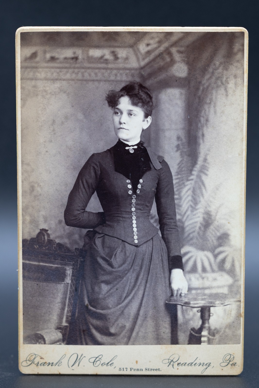 Antique c1880s Cabinet Card Sophisticated Woman Fashion Frank W Cole Reading PA