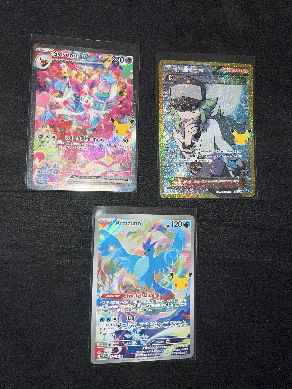 Pokemon Sylveon ex 153 three-card bundle with N Supporter 101 and Articuno 132 Pokemon Sylveon ex 153 three-card bundle with N Supporter 101 and Articuno 132