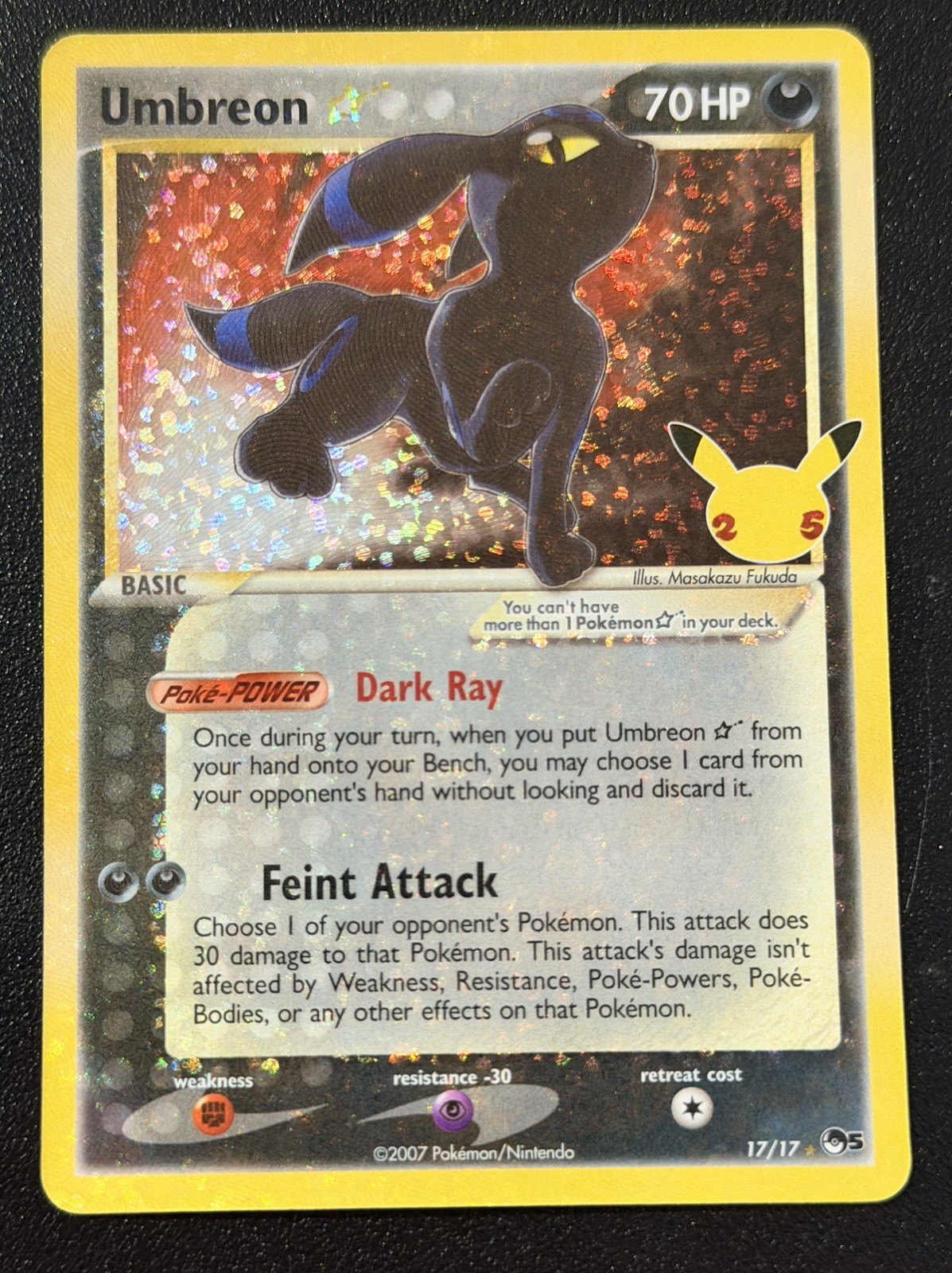 Pokémon TCG Umbreon Gold Star 17/17 Celebrations Classic Collection Holo NM