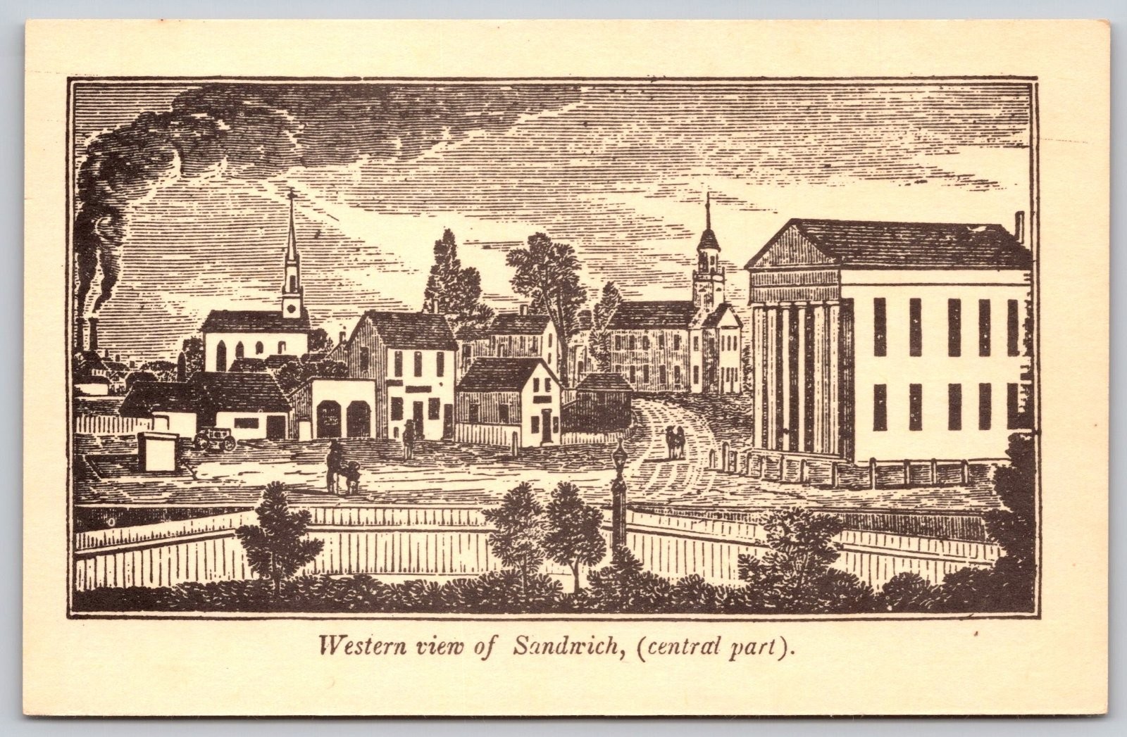 Sandrich Town View Historical Engraving Heritage Views Postcard PC304
