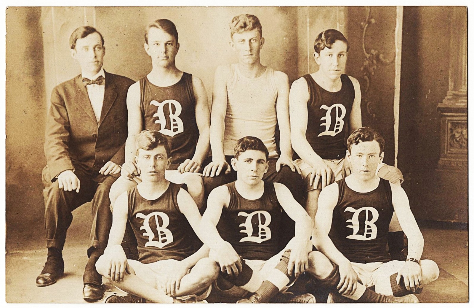 real photo Basketball Team antique Studio Photo postcard RPPC