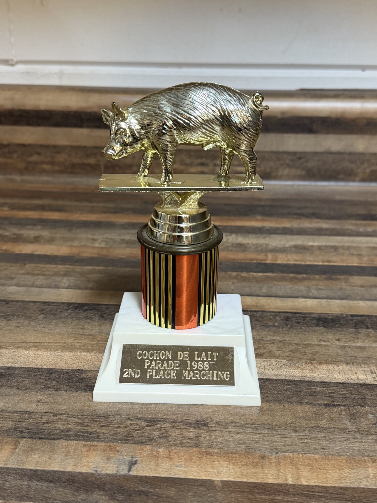 Vintage 1988 Cochon De Lait Festival Parade Trophy 2nd Place Marching Pig Award