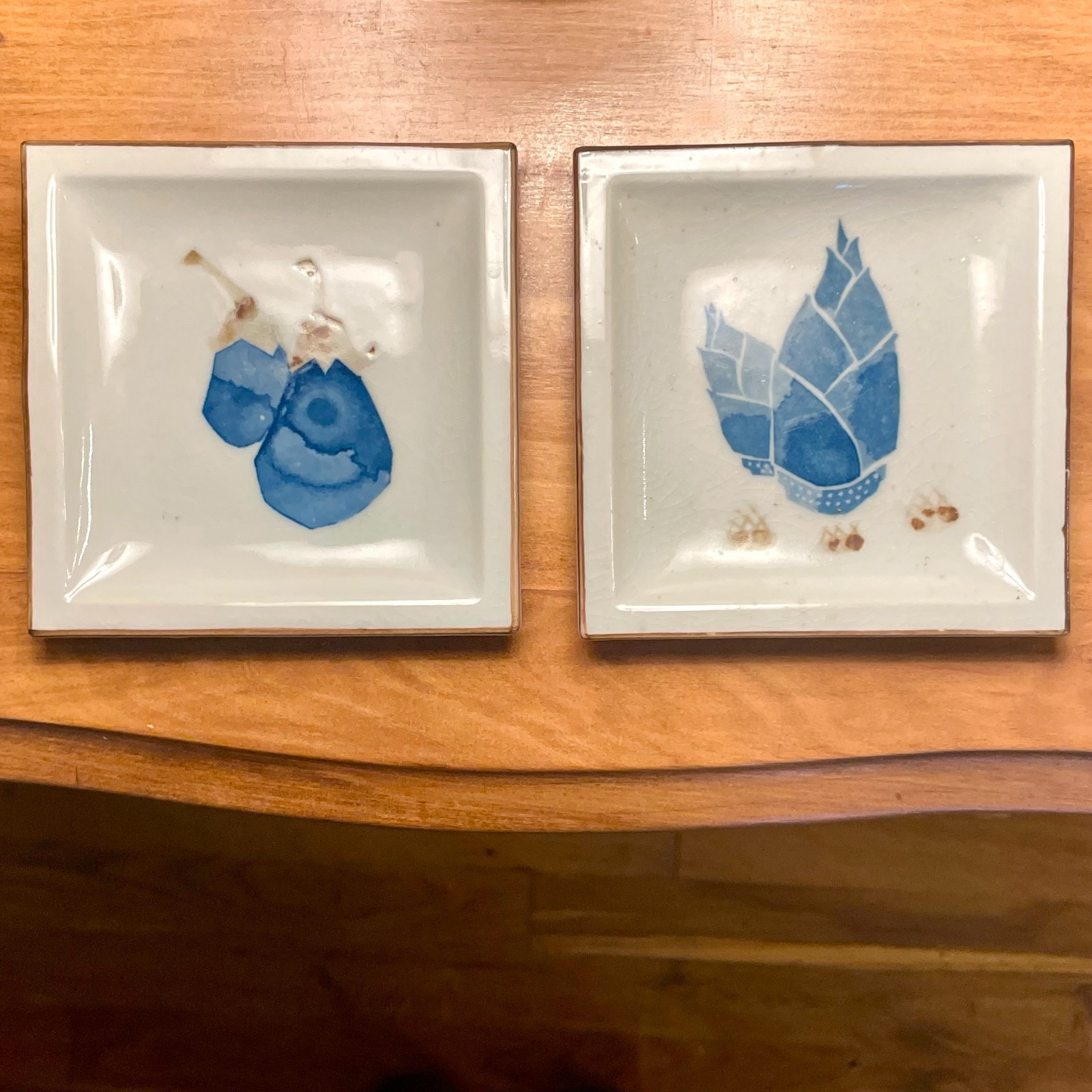 VTG OMC Otagiri Ceramic Trinket/Appetizer Dishes Eggplant Artichoke Square Japan