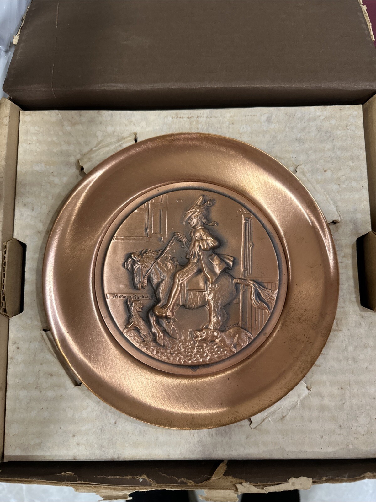 Vtg 8” 1978 Norman Rockwell Yankee Doodle #1729 Copper Plate Original Box COA