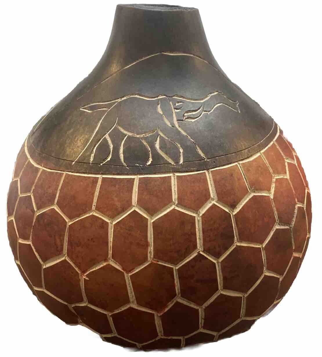 Vintage Authentic Made In Kenya Hand Carved Calabash Gourd Elephants