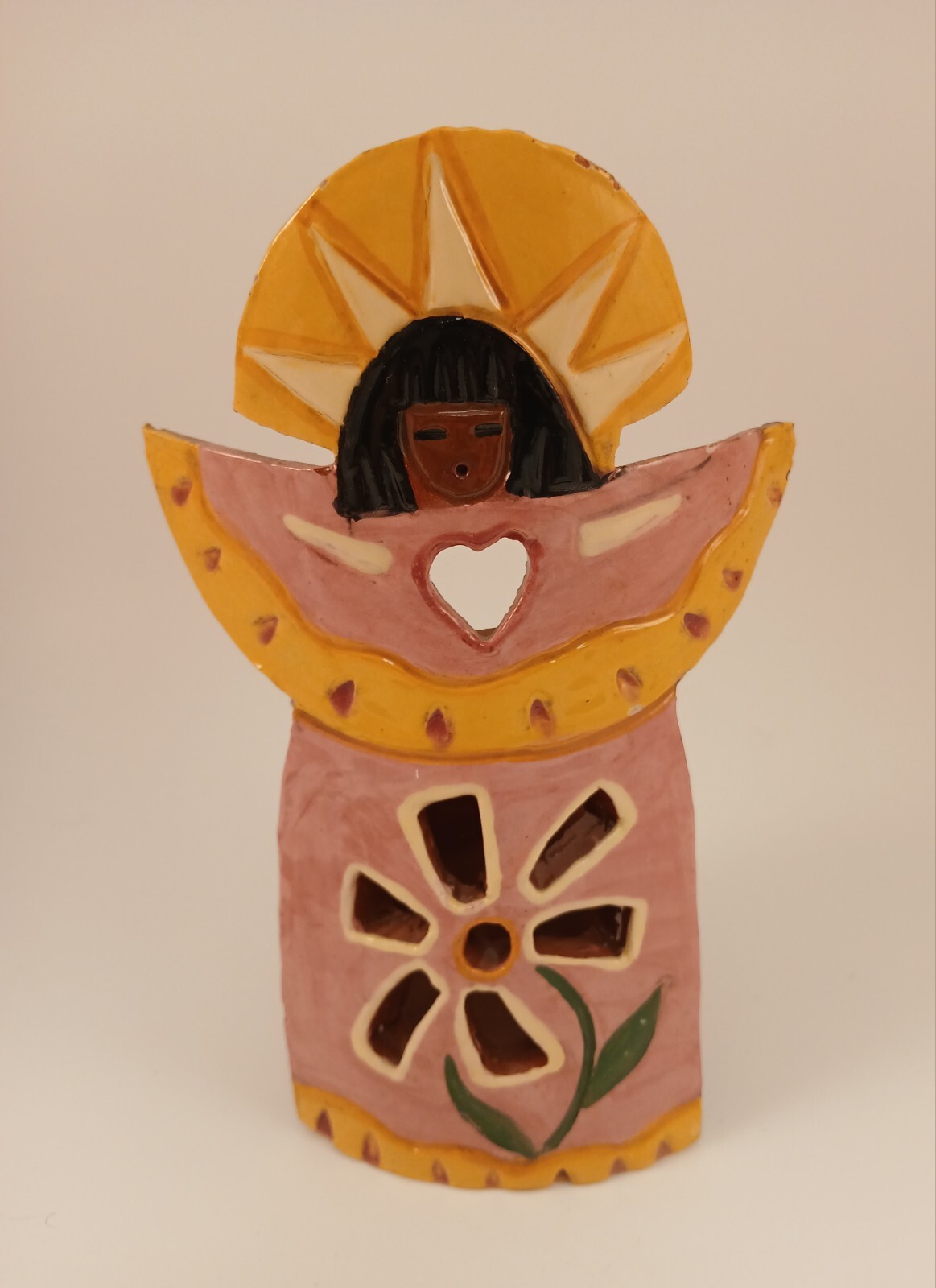 Vtg Folk Art Pottery Signed By Robin Chlad Clay Angel Candle Holder 