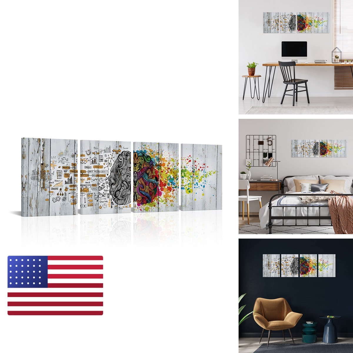 Visual Art Decor 4 pcs Retro Left Right Brain Advantage Canvas Poster 12x16 inch Visual Art Decor 4 pcs Retro Left Right Brain Advantage Canvas Poster 12x16 inch