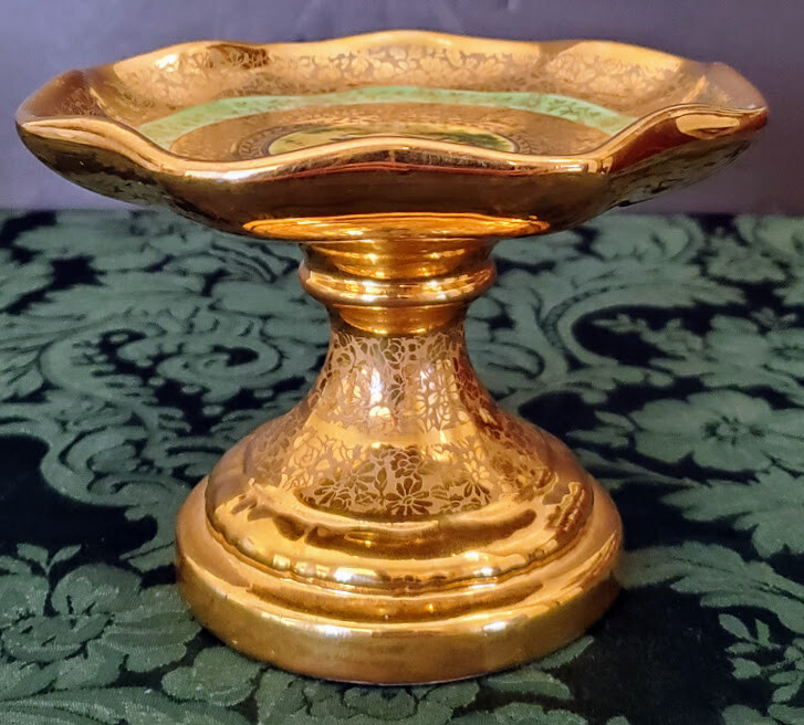 Antique Osborne China Compote Dish Rippled Rim & Pedestal Style Flared Out Base