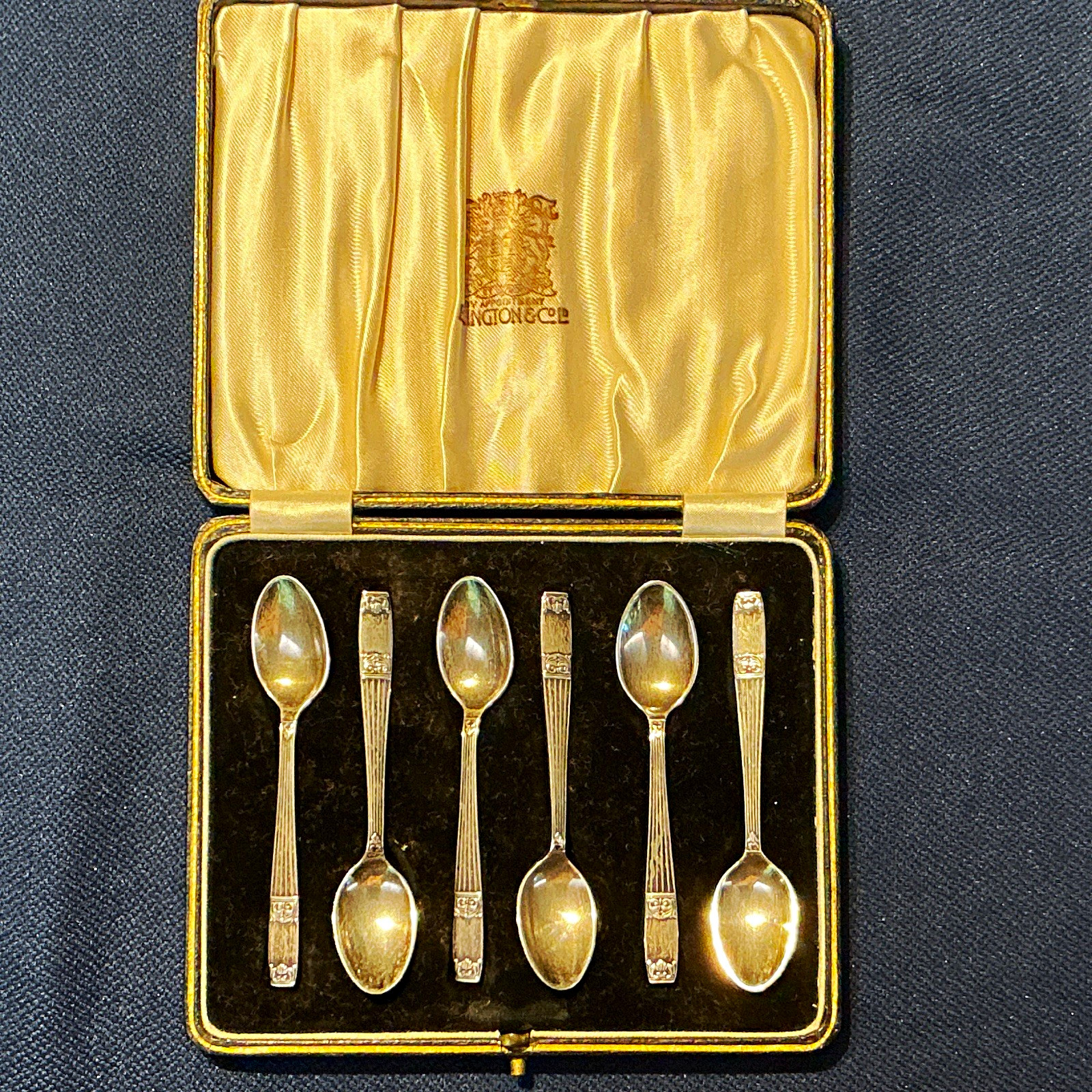 Antique 1908 Elkington solid sterling silver boxed Demitasse spoons set of 6  Antique 1908 Elkington solid sterling silver boxed Demitasse spoons set of 6 