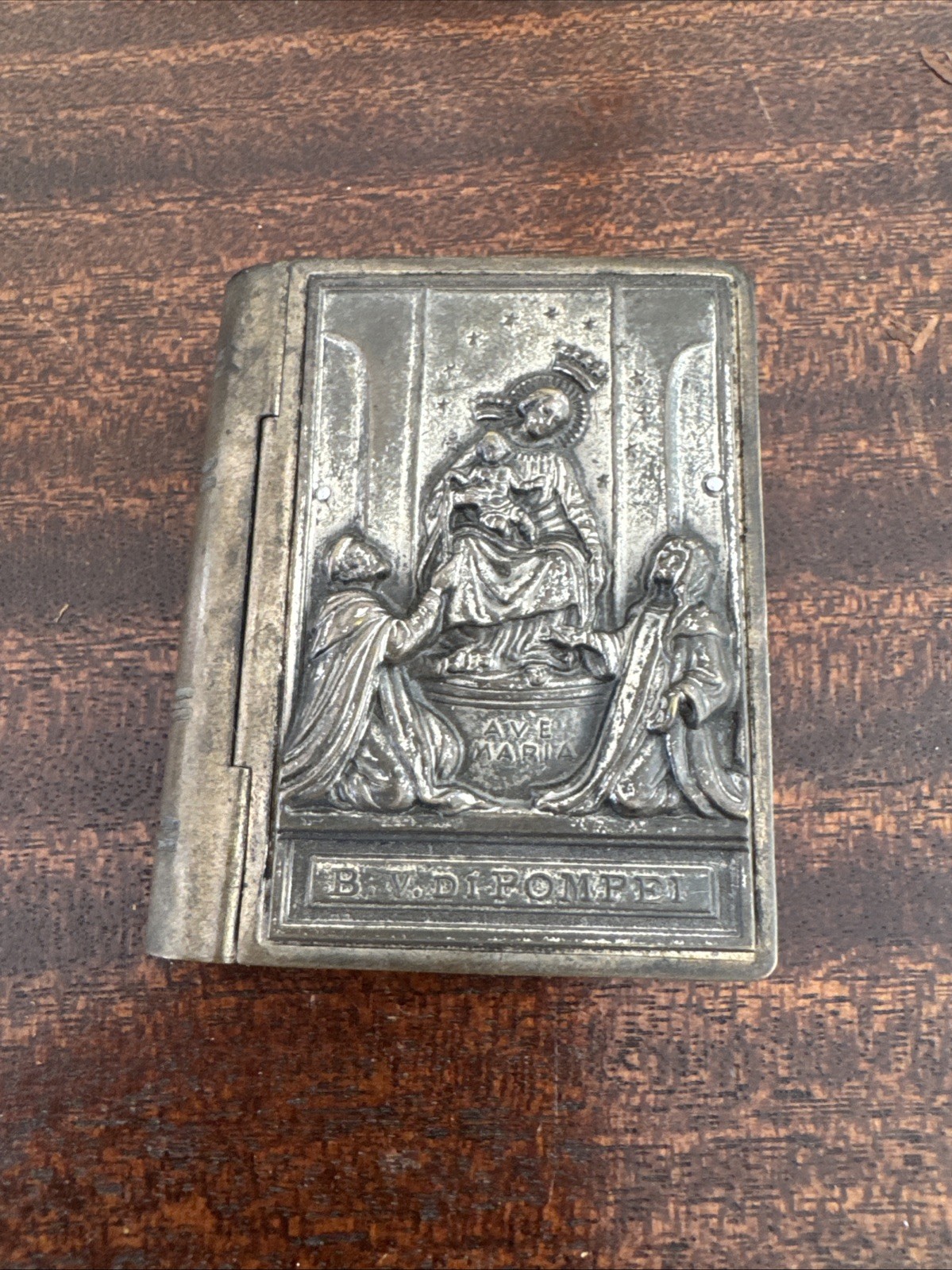 ANTIQUE ROSARY AVE MARIA BV DI POMPEII Bible Shaped Rosary Box