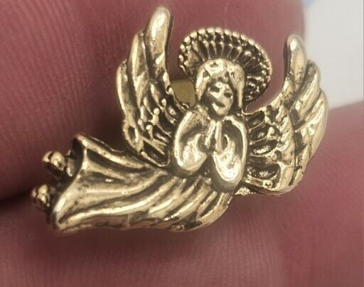 VTG Lapel Pinback Gold Tone Praying Guardian Angel Religious Pin