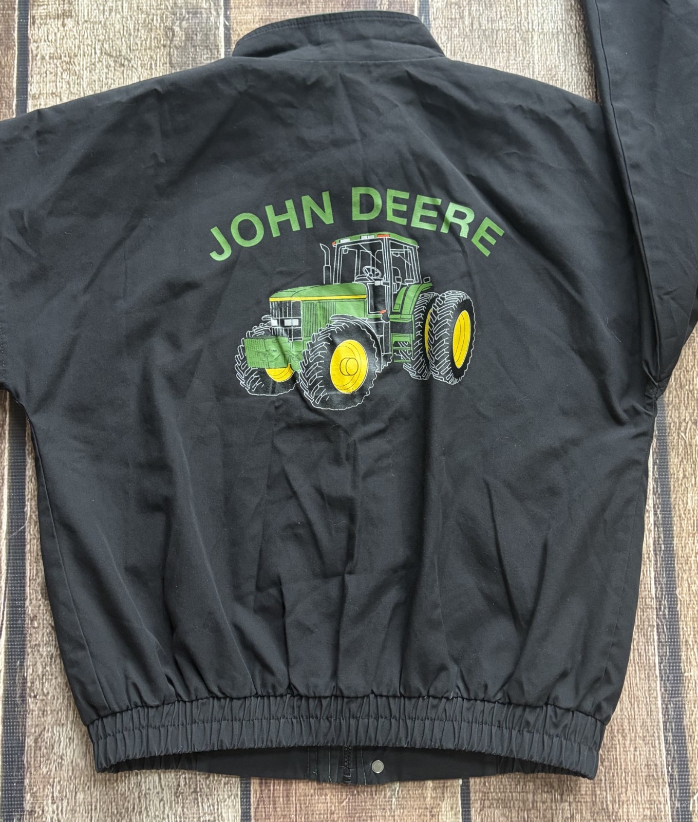VINTAGE JOHN DEERE FULL ZIP TRACTOR GRAPHIC JACKET BLACK USA MADE MENS LARGE EUC