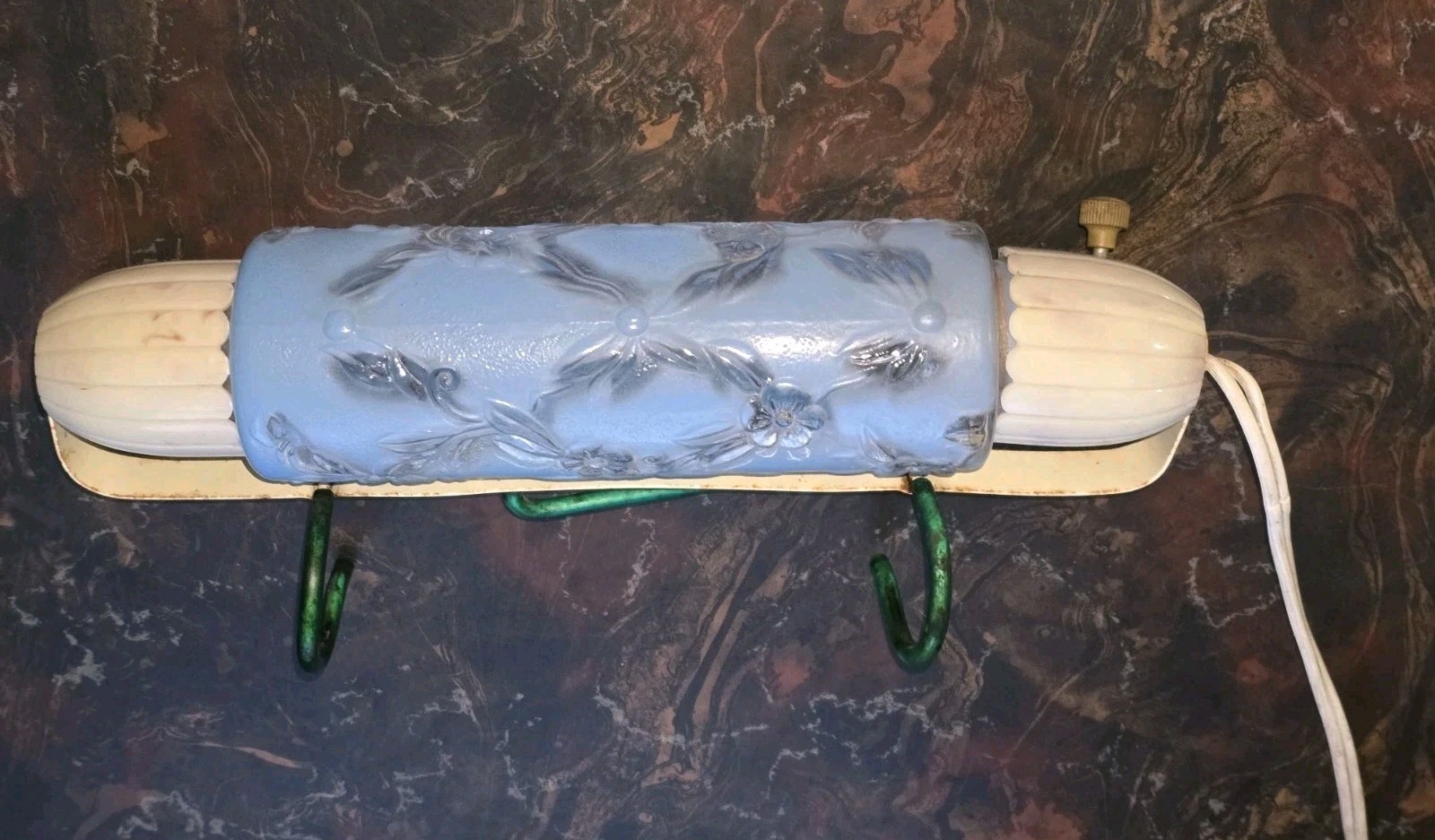 Vintage Electrolite Art Deco Blue Frosted Glass Headboard Bed Bullet Lamp Works