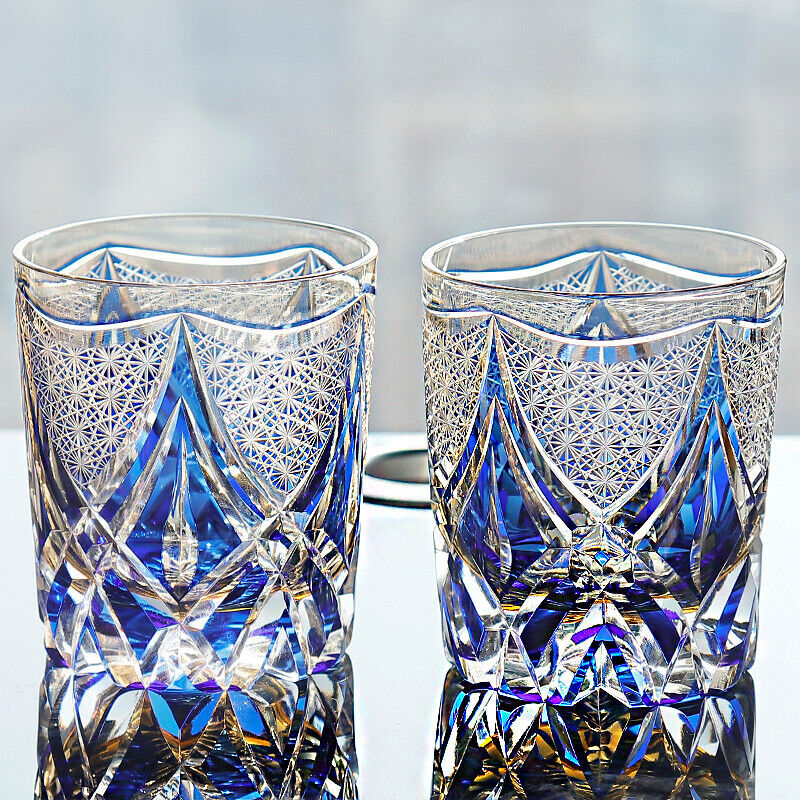 8oz Blue 2PCS Whiskey Crystal Glasses Morden Bohemian Style Drinkingware Set