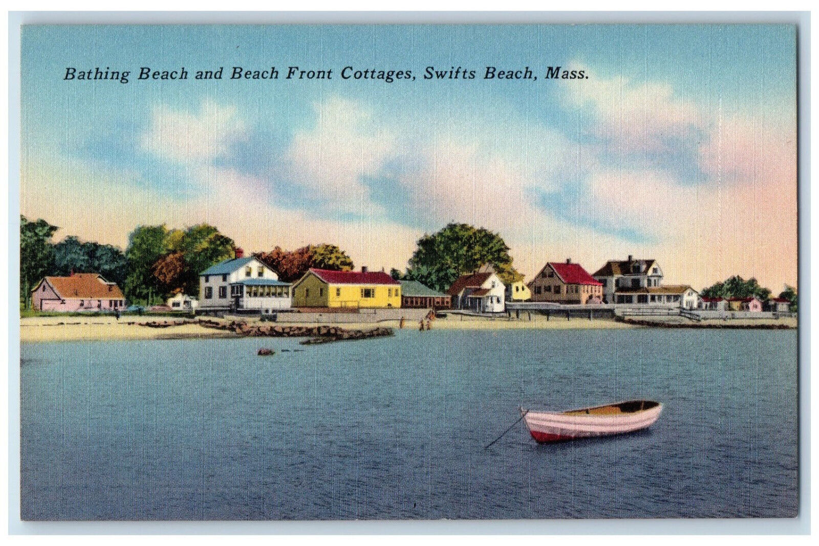 c1940's Bathing Beach and Beach Front Cottages Swifts Beach MA Unposted Postcard