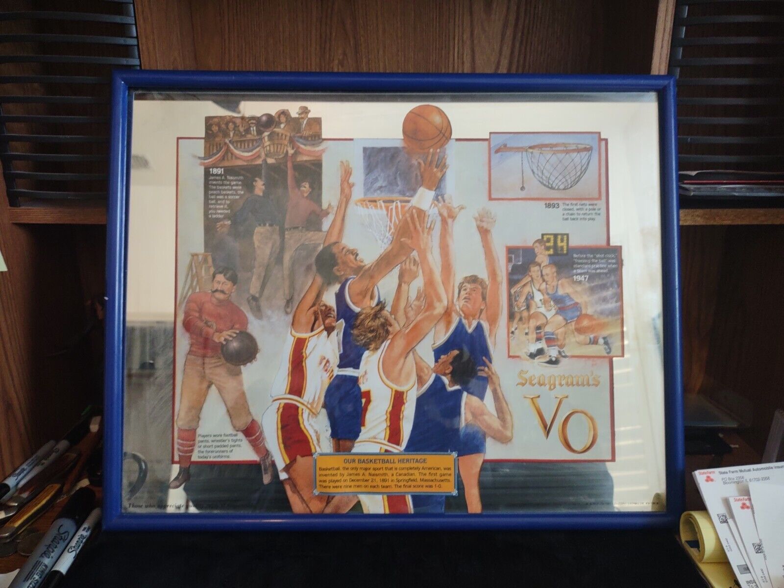 Vintage Seagrams VO Basketball Bar Mirror/ Look Pics & Read/ 17x21x2......
