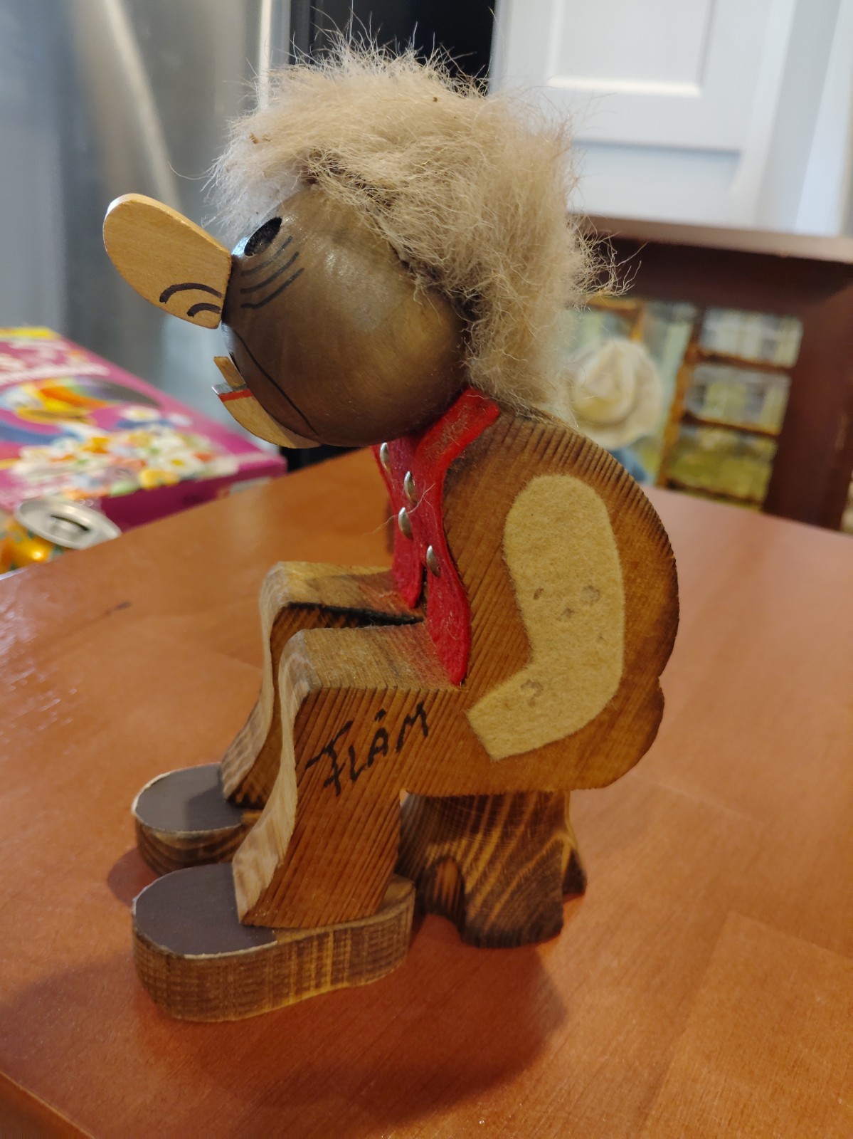 Scandinavian Vintage Handmade Folk Art Wood Troll Match Stick Holder & Striker