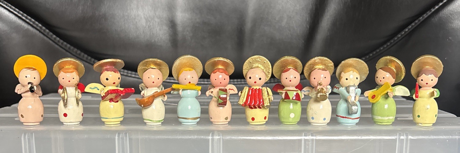 Vintage Wooden Angels Italian Dolomites Handmade By Sevi Set Of 12