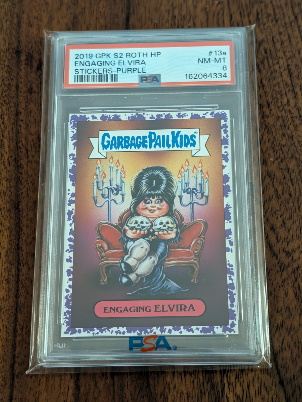 2019 Garbage Pail Kids Horror ENGAGING ELVIRA #13a Blood Splatter Purple PSA 8