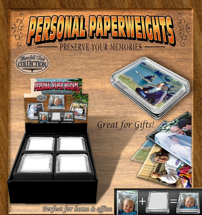 Set Of 4 Paperweights - New Glass Personal Desktop Photo Souvenir Paperweight Set Of 4 Paperweights - New Glass Personal Desktop Photo Souvenir Paperweight