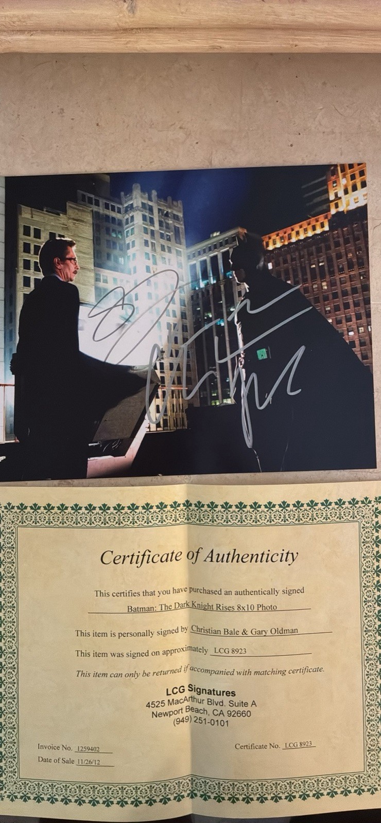 Christian Bale Gary Oldman Signed Batman 8x10 Photo with certificate 