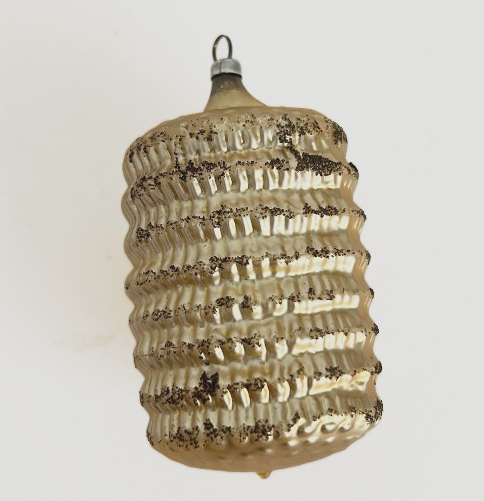Vintage Embossed Bumpy Gold Glass Ornament Black Mica MCM Kitsch