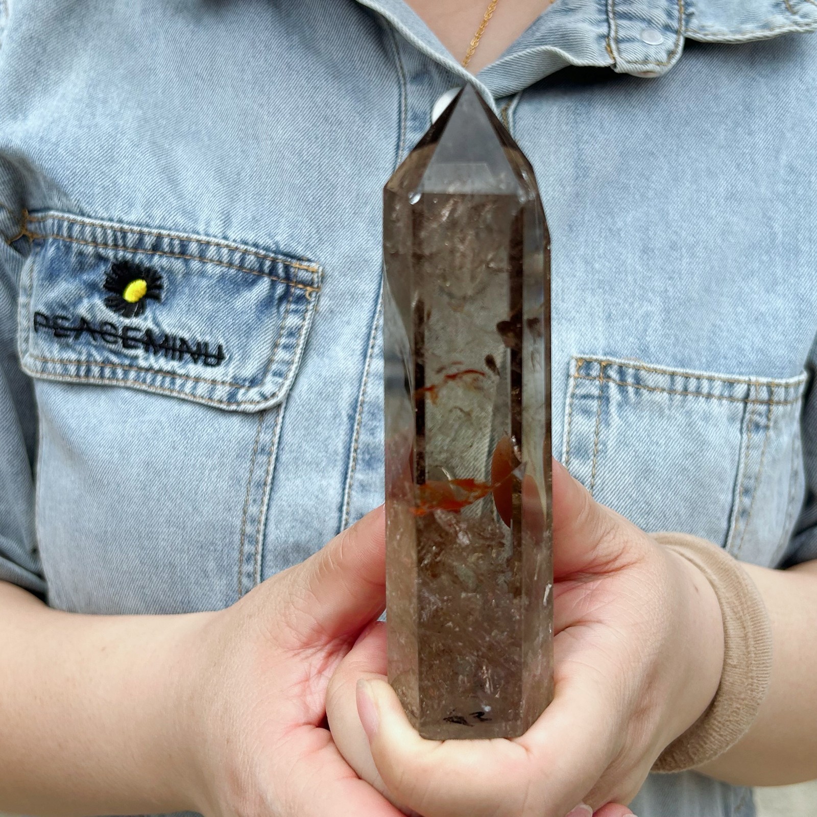 0.48LB Natural Smoky Quartz Obelisk Crystal Wand Point Healing C2942