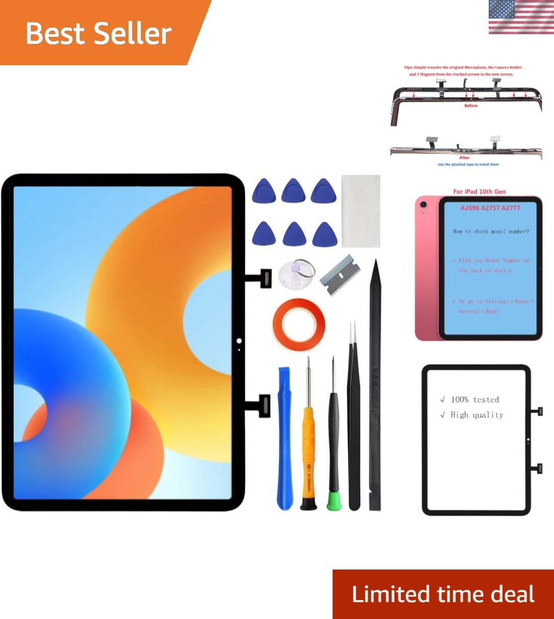 For Ipad 10 2022 / for Ipad (A16) 2025 Screen Replacement Digitizer Fit 10.9 Inc