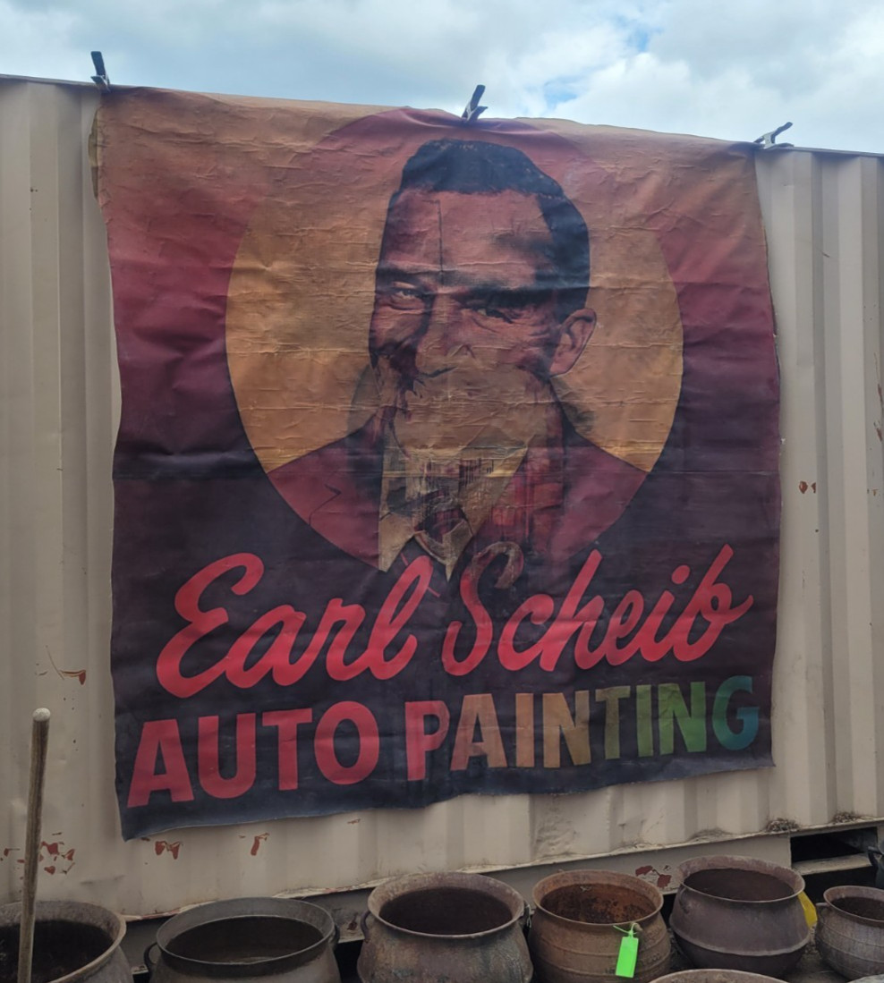 Vintage 1960s Earl Scheib Auto Painting 7\' x 7\' Advertising Banner Sign RARE