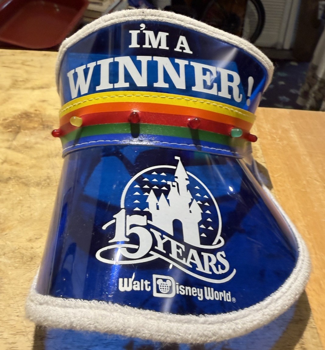 VTG 1986 Walt Disney World Visor Hat 15 Years Celebration I'm A Winner