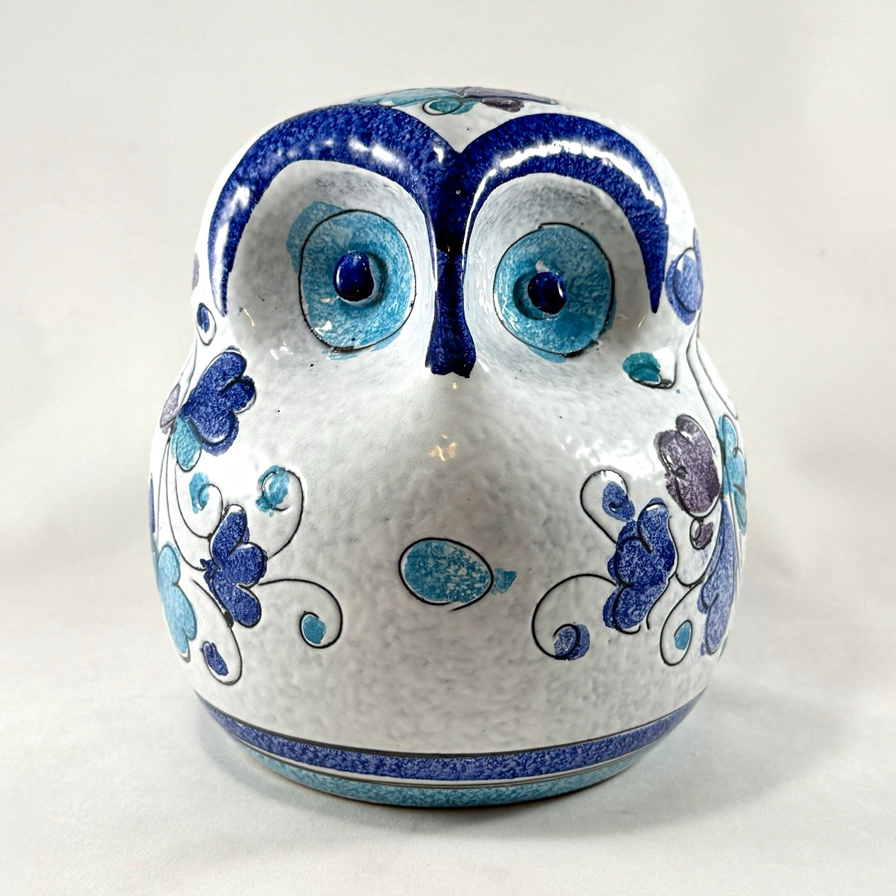 Vintage Italian Pottery Owl Bank Hand Painted Blue Floral Believed Bitossi MCM Vintage Italian Pottery Owl Bank Hand Painted Blue Floral Believed Bitossi MCM