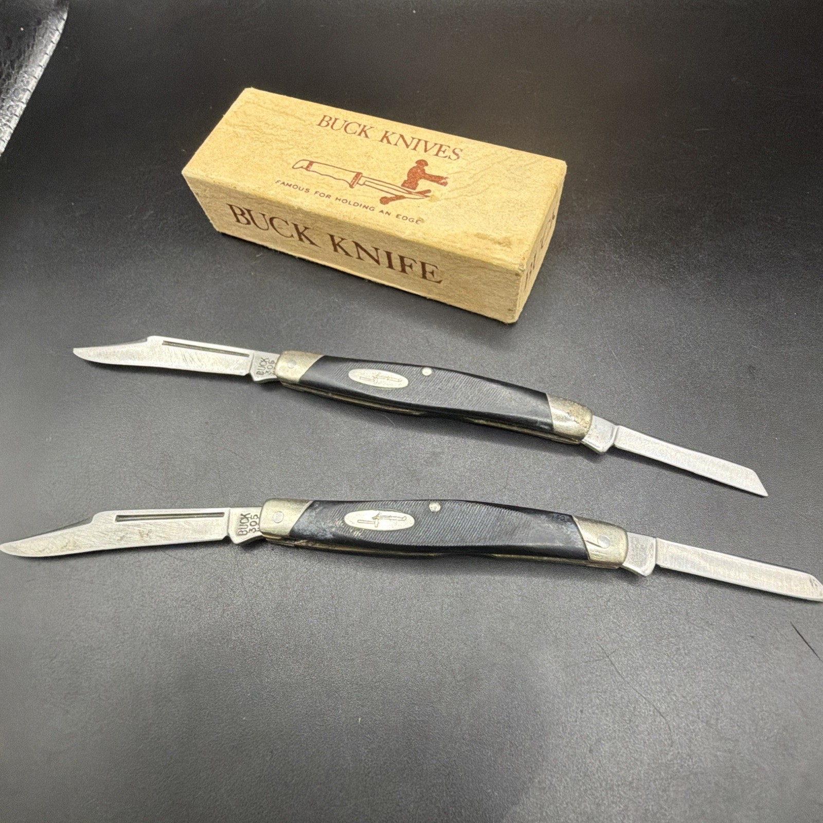 Vintage Lot Of 2 Buck 305 2 Blade  Lancers USA 1972 To 1985