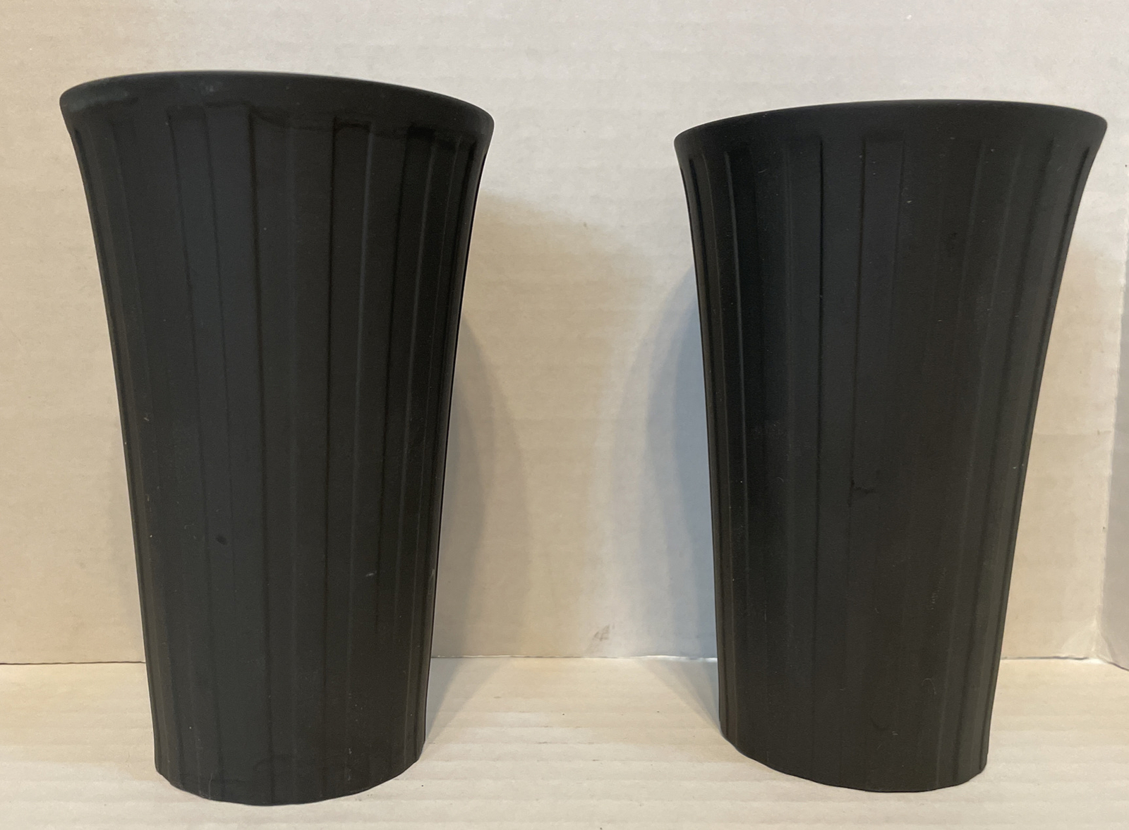 RARE  Wedgwood Pair Of Black - Night And Day 4 3/4” Tall Vases, Tumblers