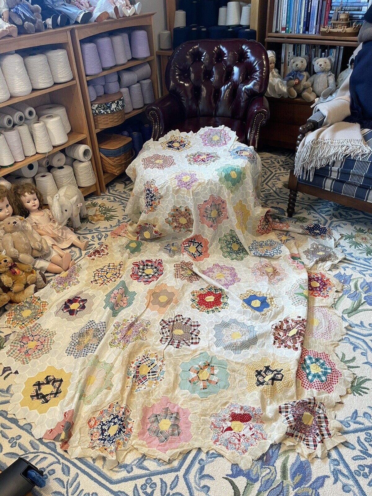 Antique hand sewn quilt top Americana country home lovely exceptional handmade